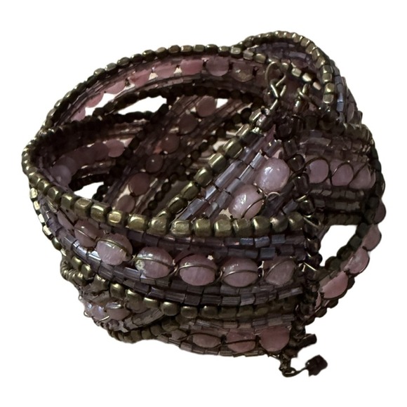 Vintage Purple Wire Beaded Braided Cuff Bracelet Stretch Wrap Bracelet - Picture 3 of 4
